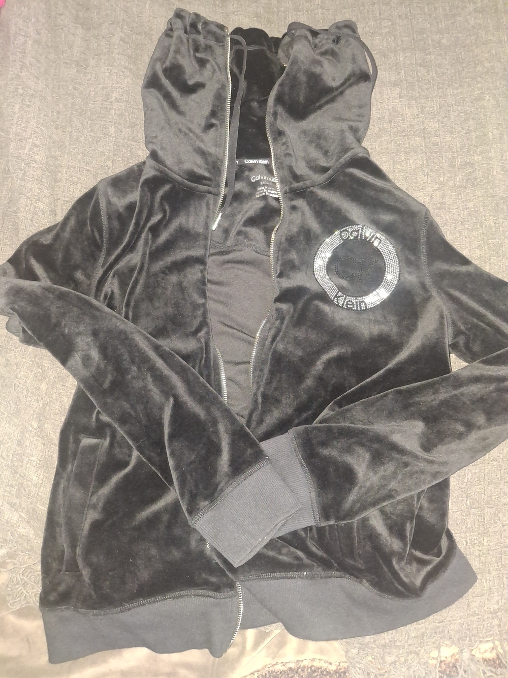 Calvin Klein Black Velour Zip-Up Turtle Neck Jacket